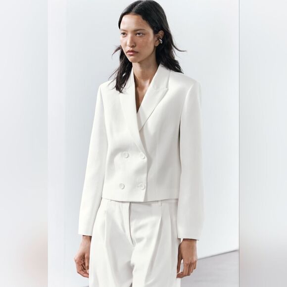 NWT ZARA WOMAN COLLECTION Cropped blazer made withโ25% linen WHITE - Picture 6 of 16